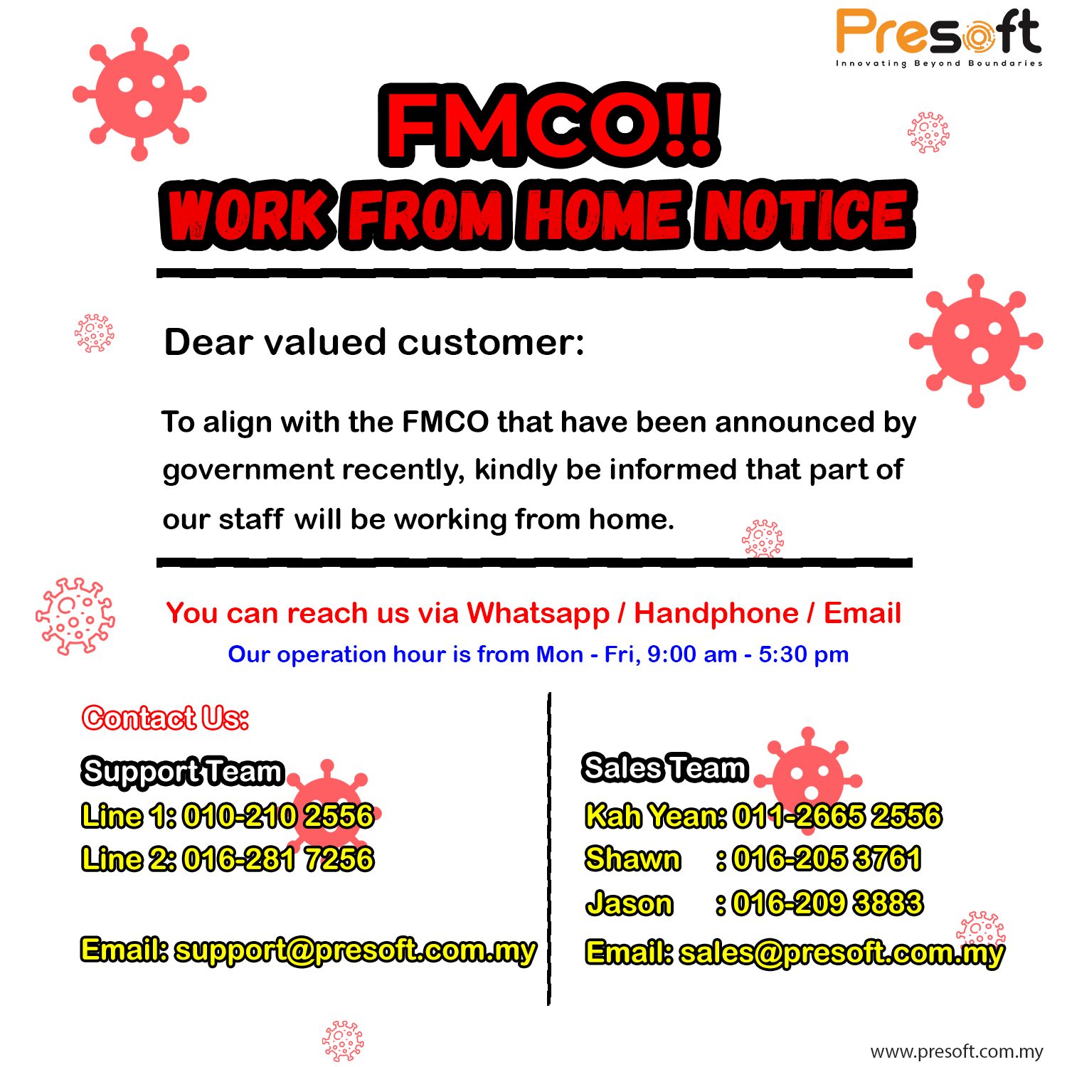 FMCO Work From Home Notice